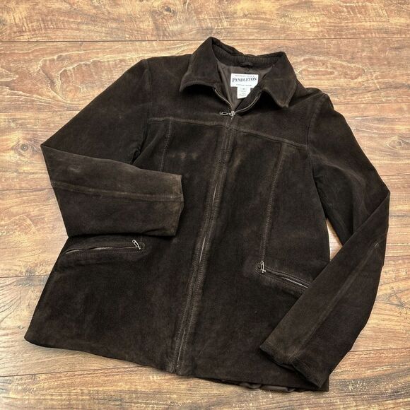 Pendleton‎ Leather Womens Jacket Dark Brown Medium Vintage Lightweight Full Zip - Picture 1 of 13